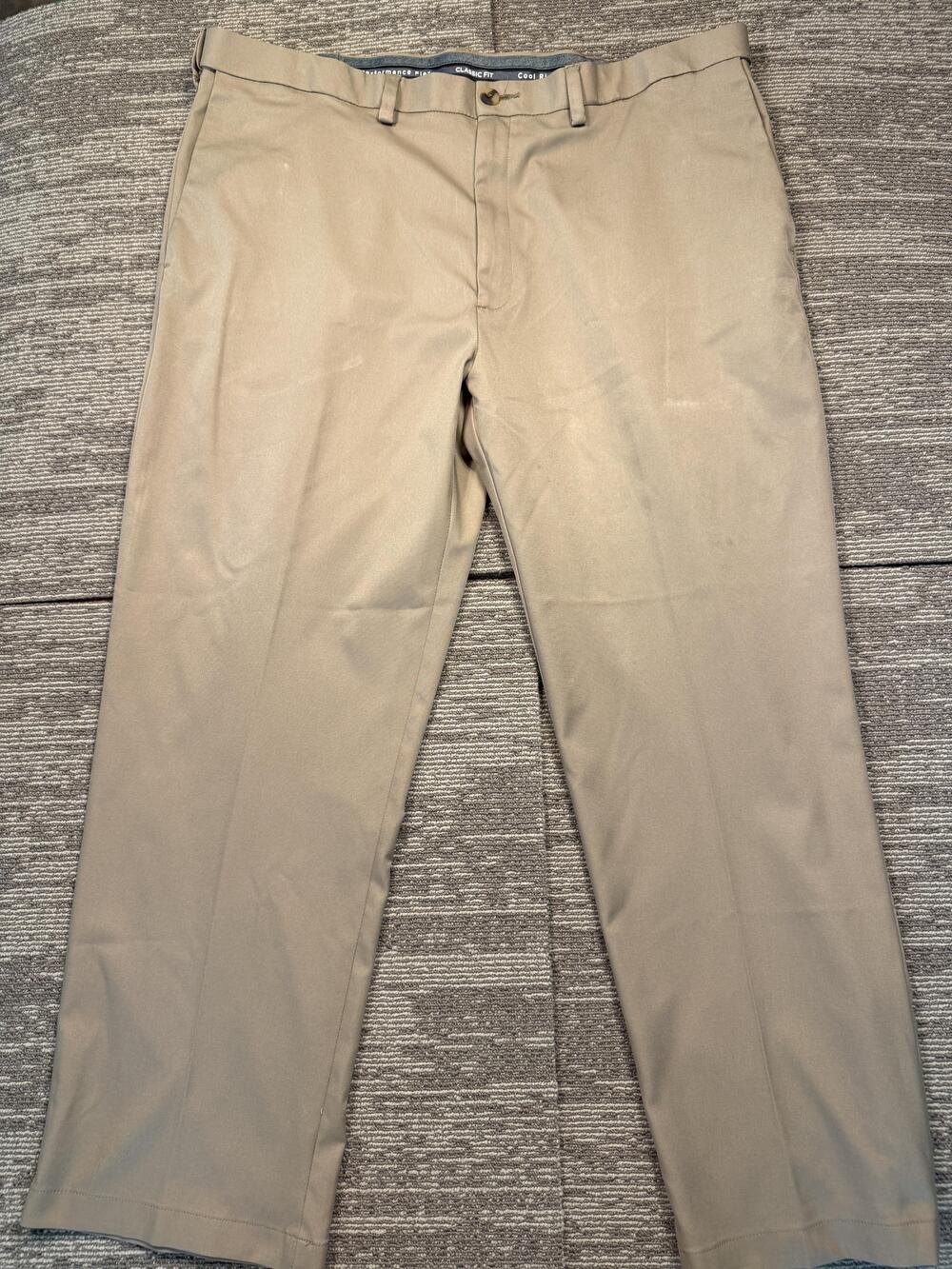 Haggar Cool Right Performance Dress Pants Mens 42x30 Beige Straight Leg